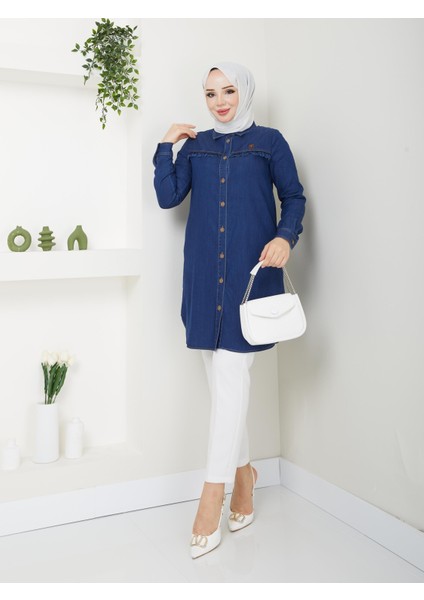 Kadın Ince Dökümlü Spor Kot Yazlık Tunik Gömlek 61006 61129 fiyatları