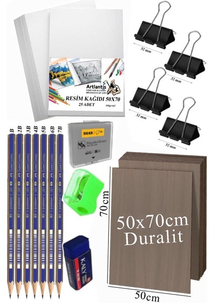 Karakalem Eskiz Çizim Seti Durolit Seti 50X70 cm 1 Paket Resim Kağıdı Faber Dereceli Kalem Seti Hamur Silgi Sınav Silgisi