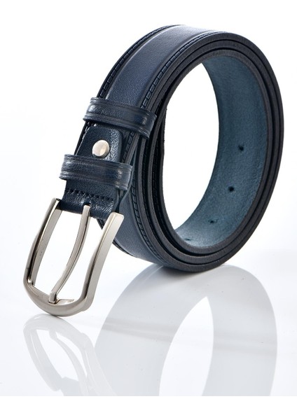 Deri Erkek Kemeri Düz Lacivert
