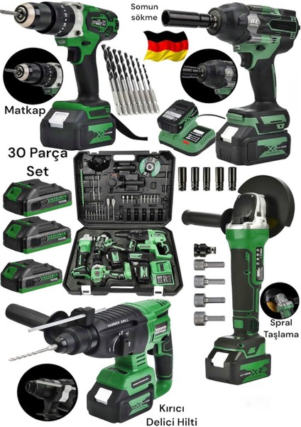 4'lü Set 2-26 Şarjlı Hilti-Şarjlı TAŞLAMA-13MM Şarjlı Darbeli Matkap-Şarjlı Somun Sıkma Makina