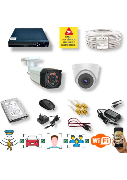 2 Kameralı Set - Araç Yüz ve Insan Tanımalı Hareket Algılayan Gece Görüşlü 5mp Sony Lensli 1080P Full Hd Güvenlik Kamerası Seti 1_4204 1_D136