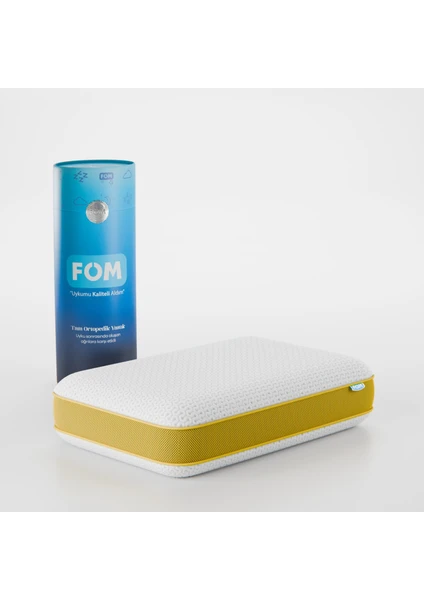 FOM Tombik Full Ortopedik Masaj Etkili Konforlu Visco Yastık, Ortopedik, 60 X 40 X 13, Sarı