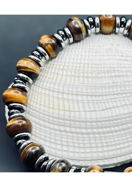 Sertifikalı Orjinallik Garantili Doğal Taş Erkek&kadın Kaplangözü Taşı ve Hematit Özel Tasarım Hediye 8 mm Bileklik