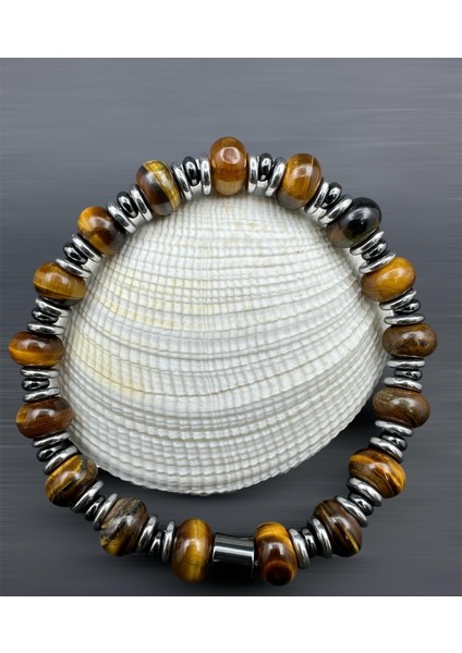 Sertifikalı Orjinallik Garantili Doğal Taş Erkek&kadın Kaplangözü Taşı ve Hematit Özel Tasarım Hediye 8 mm Bileklik