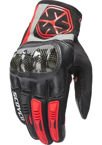 MC122 Erkek Yazlık Motosiklet Eldiven Siyah Kırmızı