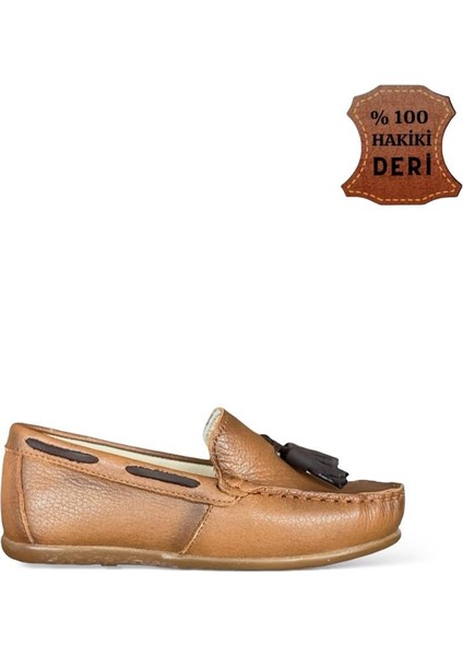 Hakiki Deri Püsküllü Erkek Çocuk Ayakkabı TABA