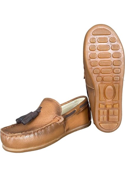 Hakiki Deri Püsküllü Erkek Çocuk Ayakkabı TABA indirimleri