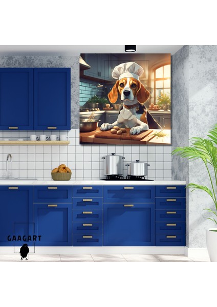 Kare Kanvas Mutfak Tablosu Aşçı Hayvanlar Beagle Köpek