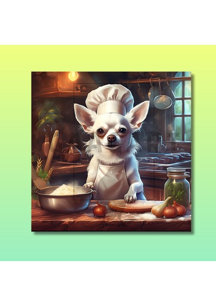 Kare Kanvas Mutfak Tablosu Aşçı Hayvanlar Beyaz Chihuahua modelleri
