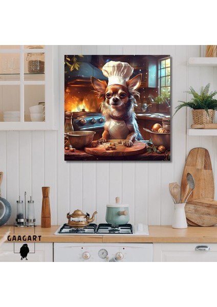 Kare Kanvas Mutfak Tablosu Aşçı Hayvanlar Chihuahua Köpek