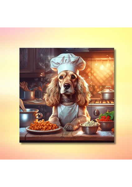 Kare Kanvas Mutfak Tablosu Aşçı Hayvanlar Sevimli Cocker Köpek modelleri