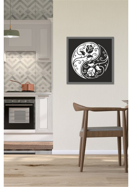 El Yapımı Ahşap Üç Boyutlu Floral Yin ile Yang Tablo