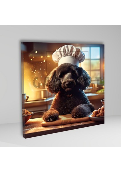 Kare Kanvas Mutfak Tablosu Aşçı Hayvanlar Siyah Poodle Köpek fiyatları