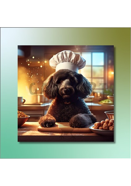 Kare Kanvas Mutfak Tablosu Aşçı Hayvanlar Siyah Poodle Köpek modelleri