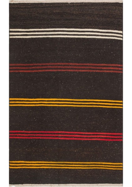 Özel Sarı Kırmızı Rengi Çizgili Vintage Kilim