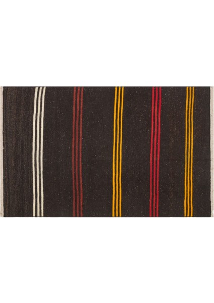 Özel Sarı Kırmızı Rengi Çizgili Vintage Kilim