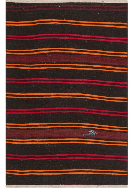 Anadolu El Dokuma Sarı Kırmızı Çizgili Vintage Kilim