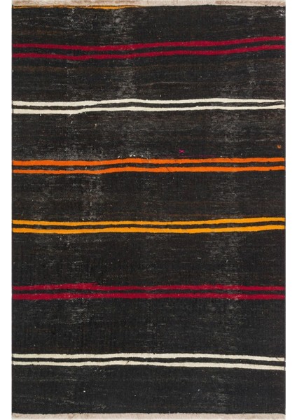 El Dokuma Krem Beyaz Çizgili Vintage Kilim