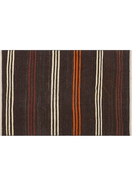 Gerçek El Dokuma Renkli Çizgili Vintage Kilim