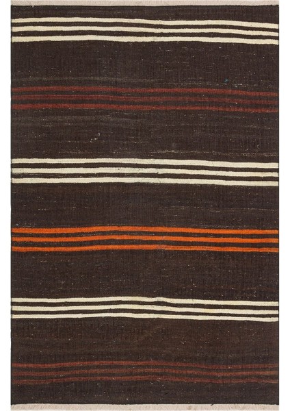 Gerçek El Dokuma Renkli Çizgili Vintage Kilim