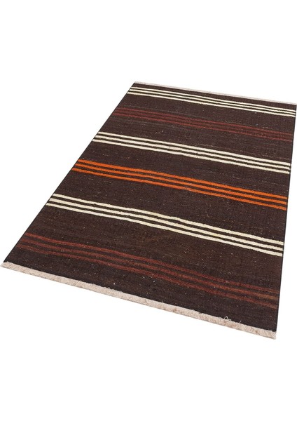 Gerçek El Dokuma Renkli Çizgili Vintage Kilim