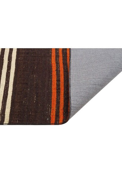 Gerçek El Dokuma Renkli Çizgili Vintage Kilim