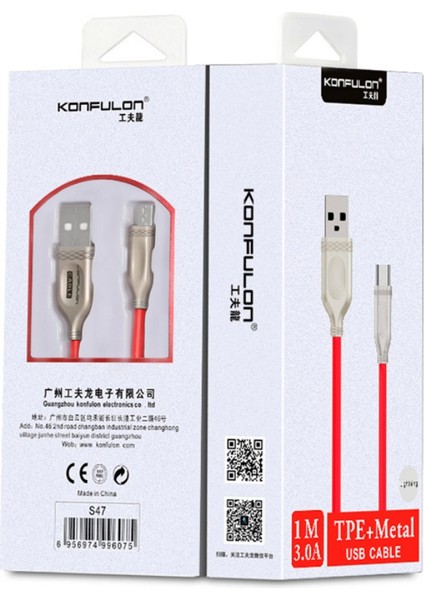 S47 Micro USB Kablo 1m 3A