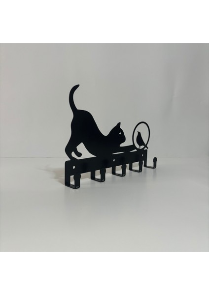 Metal Dekoratif Kedi-Kuş Desenli Anahtarlık Askısı