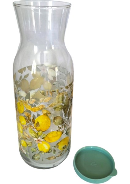 Yaz Esintili ! Silikon Kapaklı, Limon Baskılı Cam; Süt, Su ve Meşrubar Sürahisi fırsatları
