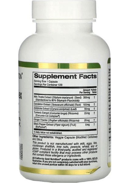 Calıfornıa Gold Nutrıtıon Silymarin Complex Liver Health Milk Thistle Curcumin Artichoke Dandelion Ginger Black Pepper 300 Mg 120 Veggie Caps Usa MENŞEI 3537 fiyatları