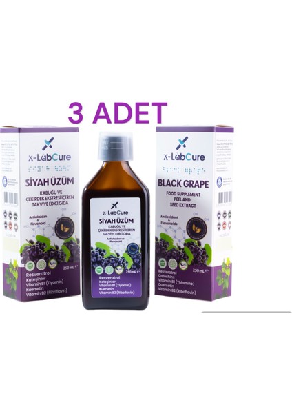 Siyah Üzüm Kabuğu ve Çekirdek Ekstresi 250ML x 3 Adet, Gimdes Helal
