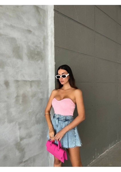 Straplez Kadın Crop Bluz