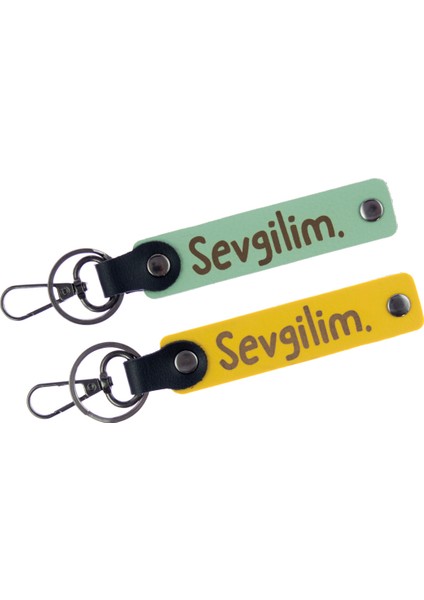 Sevgilim Yazı Desenli Kancalı Deri Anahtarlık, Ikili Set, Günlük Kullanım Anahtarlık Takım