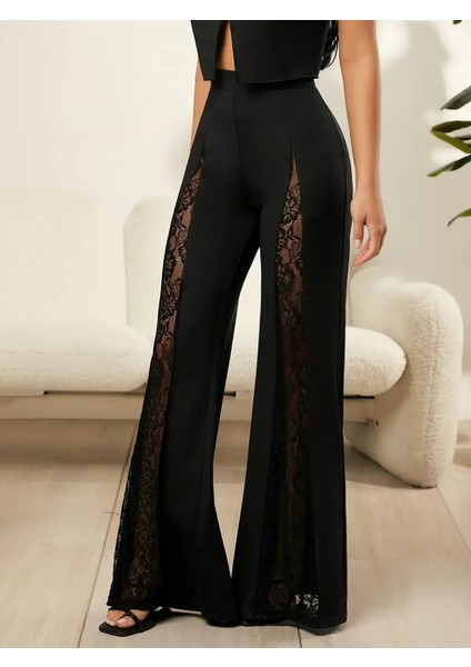 Kadın Önü Dantel Detay Ispanyol Paça Ithal Krep Pantolon fiyatları