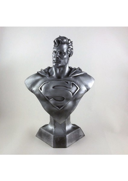 Çelik Adam Superman Büstü Gümüş Chracter Figure Boyalı Figür 10 cm