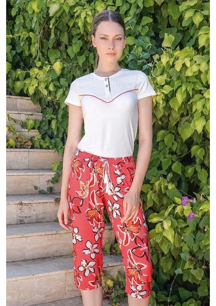 Ekru Kadın Kaprili Pijama Takım