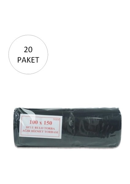 Hantal Boy Çöp Torbası 100 x 150 cm 10 Lu Rulo x 20 Paket = 200 Adet (Siyah)