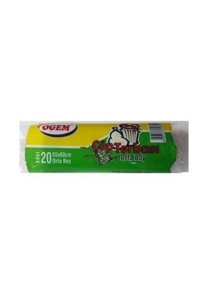 Orta Boy Çöp Torbası 55 x 60 cm 20 Li Rulo x 1 Paket = 20 Adet (Siyah)