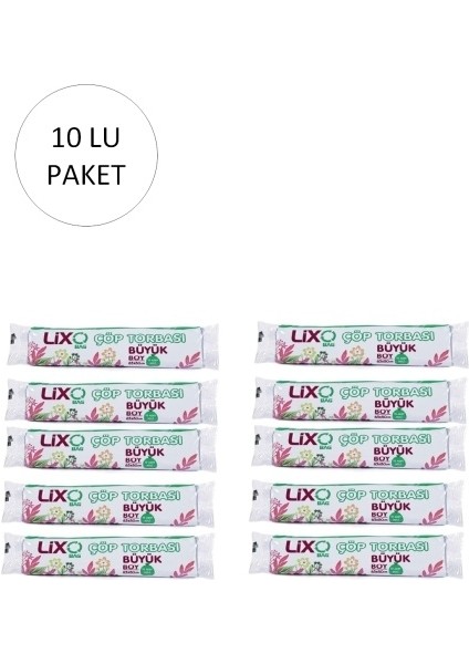 Büyük Boy Çöp Torbası 65 x 80 cm 10 Lu Rulo x 10 Paket = 100 Adet (Mavi)