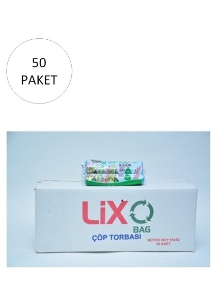 Büyük Boy Çöp Torbası 65 x 80 cm 10 Lu Rulo x 50 Paket = 500 Adet (Mavi)