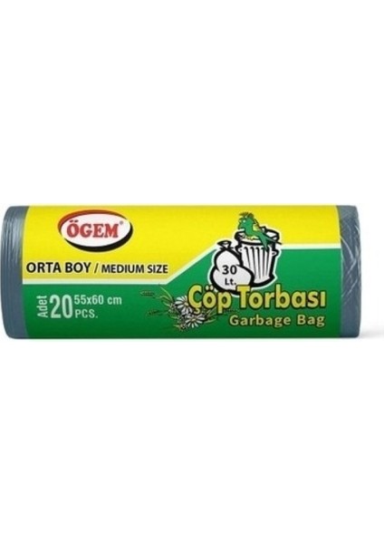 Orta Boy Çöp Torbası 55 x 60 cm 20 Li Rulo x 5 Paket = 100 Adet (Mavi)