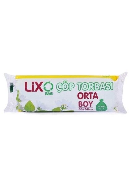 Orta Boy Çöp Torbası 55 x 60 cm 20 Li Rulo x 1 Paket = 20 Adet (Mavi)