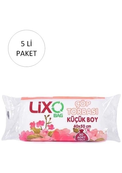 Küçük Boy Çöp Torbası 40 x 50 cm 30 Lu Rulo x 5 Paket = 150 Adet (Şeffaf)