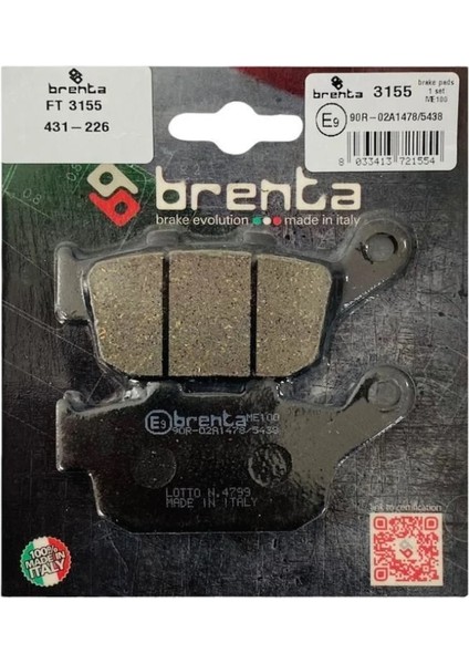 Honda Foresight 250 Arka Fren Balata Brenta (Made In Italy) fiyatları