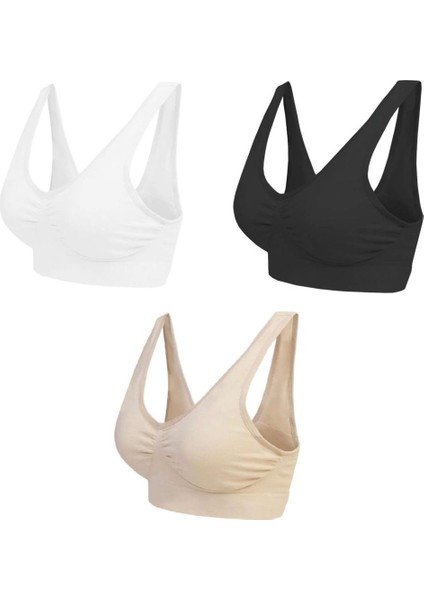 Toparlayıcı Sıkılaştırıcı Pedli Sütyen 3'lü Paket (Siyah-Beyaz-Ten Rengi)