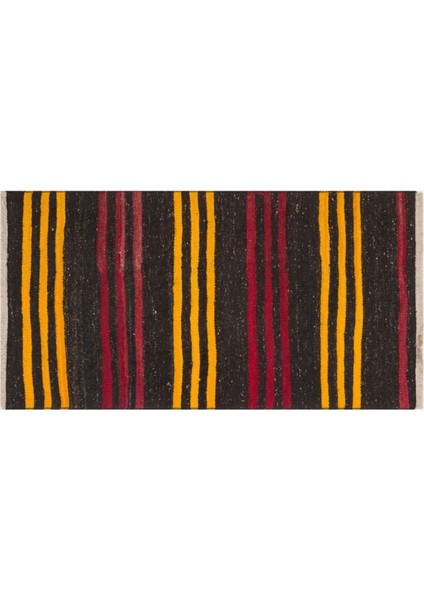 Gerçek El Dokuma Kırmızı Sarı Çizgili Vintage Kilim