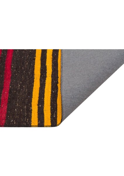 Gerçek El Dokuma Kırmızı Sarı Çizgili Vintage Kilim