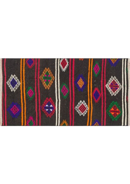 El Dokuma Çok Renkli Desen Vintage Kilim