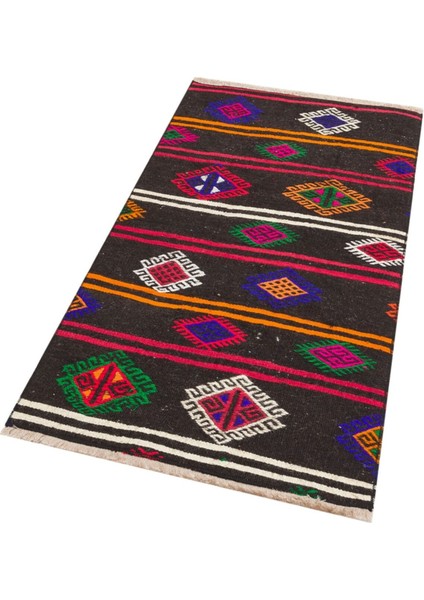 El Dokuma Çok Renkli Desen Vintage Kilim