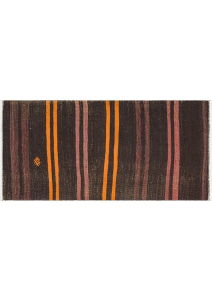 Grand Hedef Halı El Dokuma Kiremit Sarı Çizgili Vintage Kilim